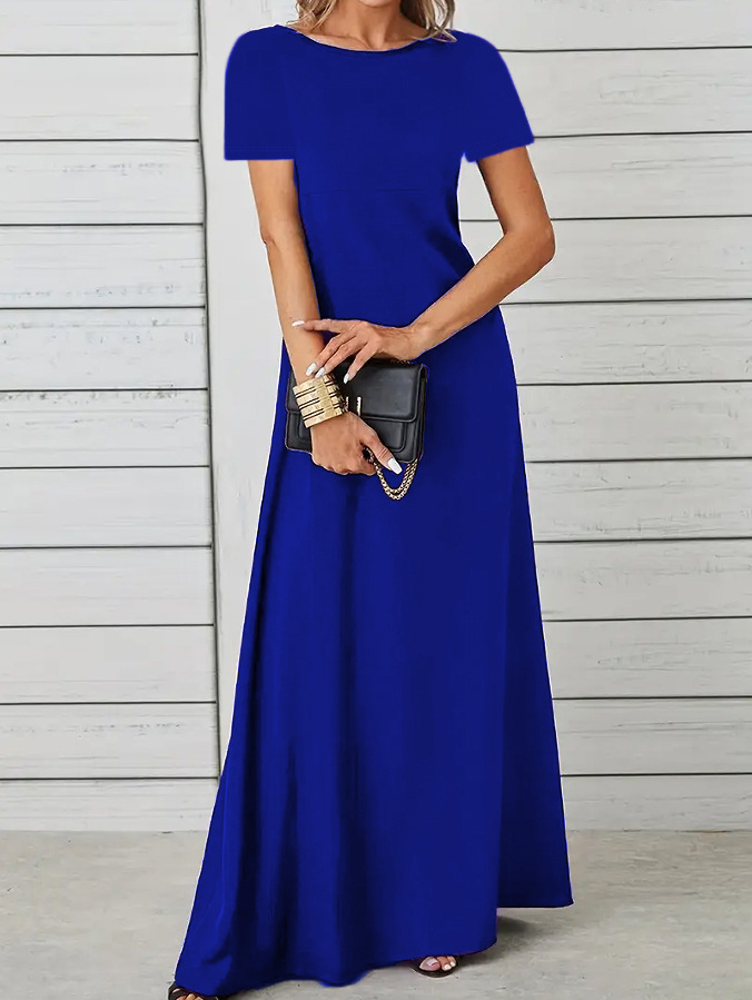 Women's Slim Fit Soft Crew Neck Solid Short Sleeve A-Line Dress