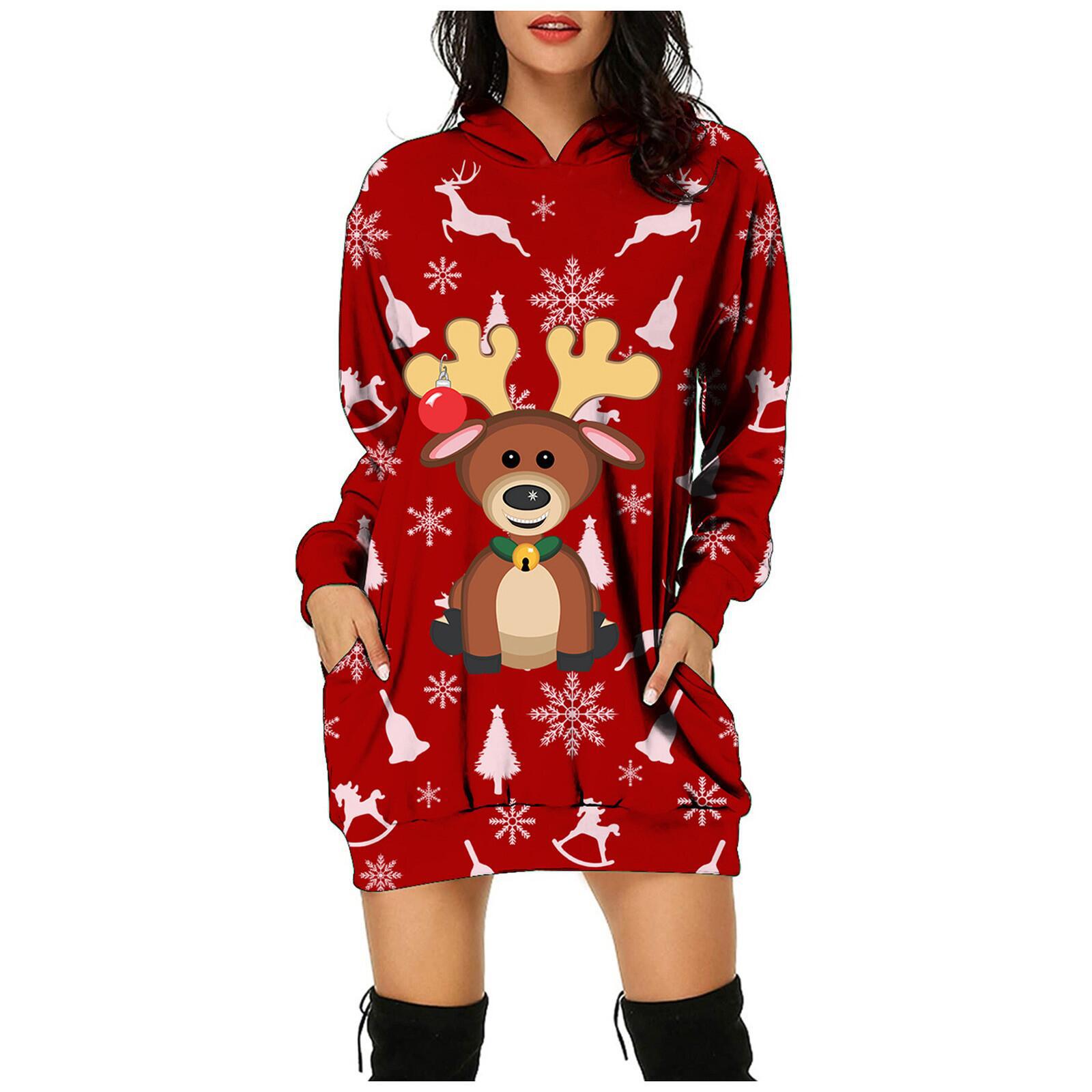 Christmas Hoodie Dress with Kangaroo Pocket and 3D Print
