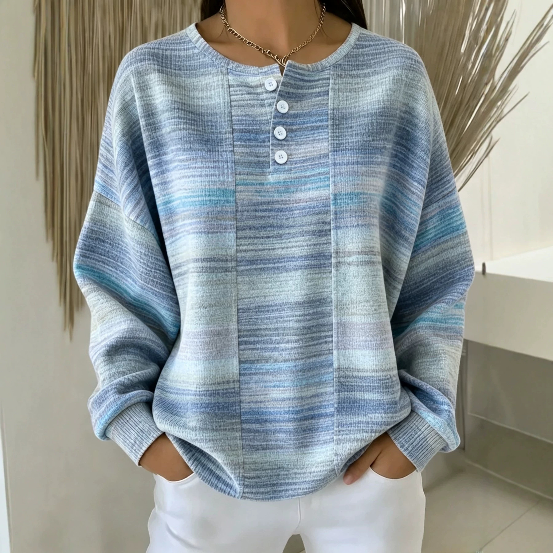 Women's Retro Plaid Print Button Sweatshirt