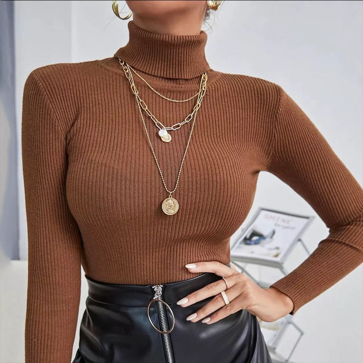 Slim Fit Turtleneck Knit Pullover Sweater