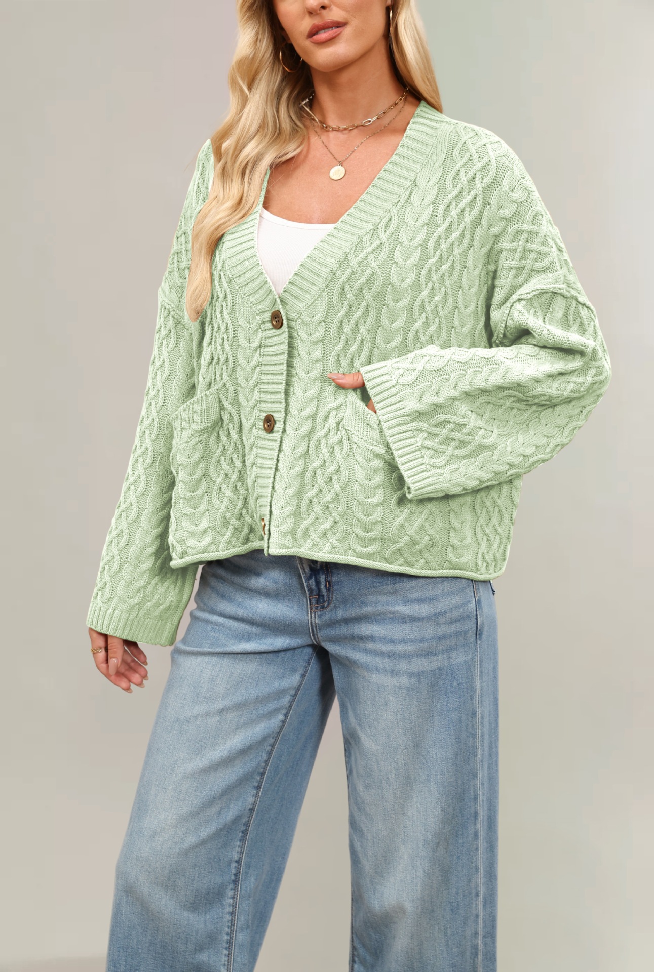 Cable-Knit Loose Solid Cardigan