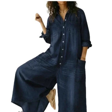 Women's Single-Breasted Loose Shirt Dress Long Sleeve