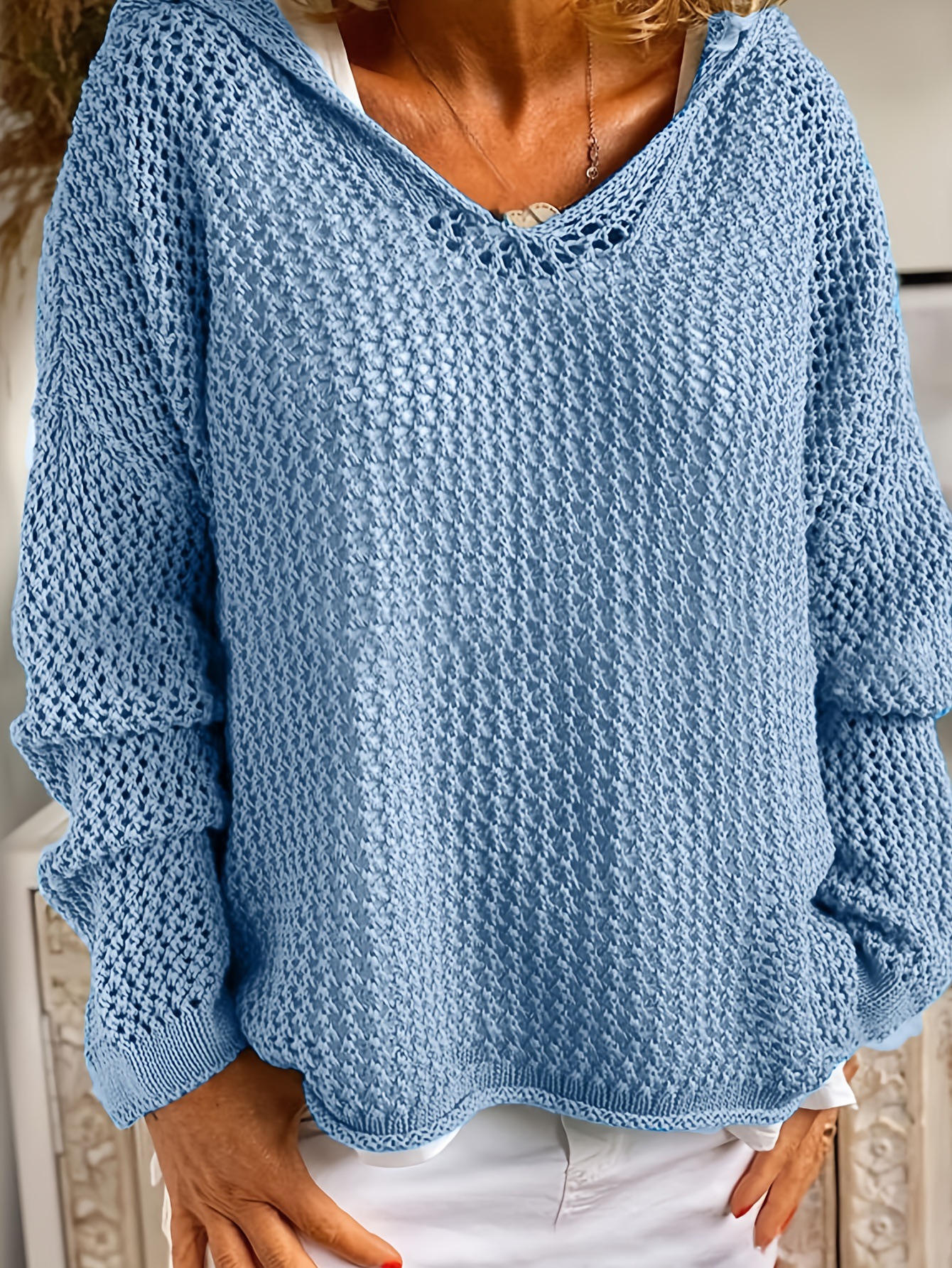 Hooded Knit Sun Protection Top Lightweight Loose Pullover