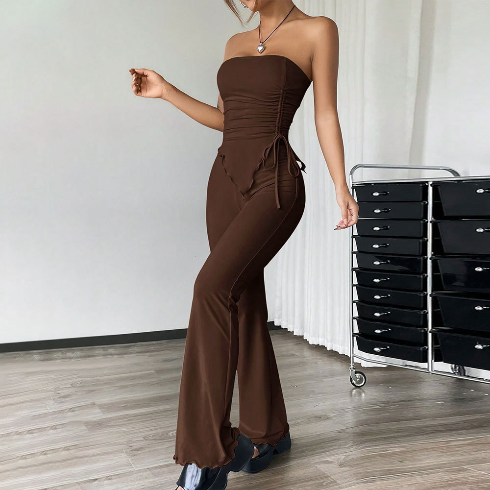 Sexy Strapless Drawstring Top and Pants Two-Piece Set