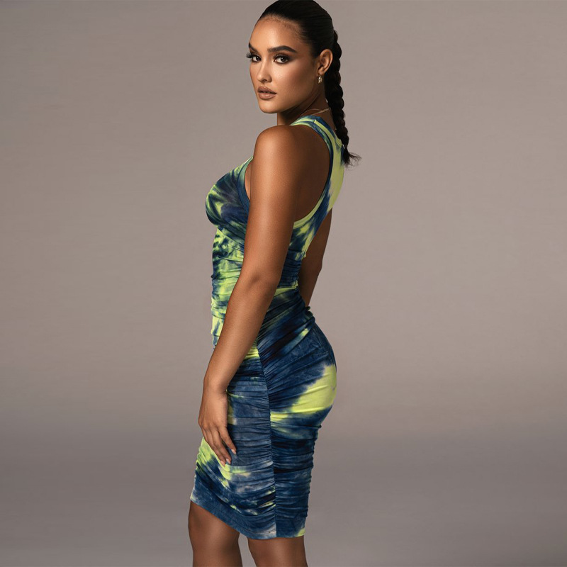 Sleeveless Printed Midi Bodycon Tank Dress