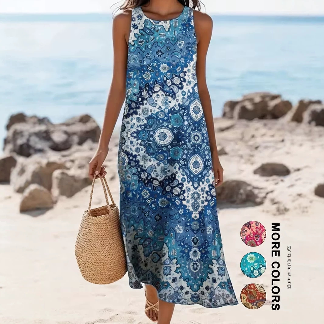 Women's Sleeveless Midi Dress 3D Print Beach Vacation Casual