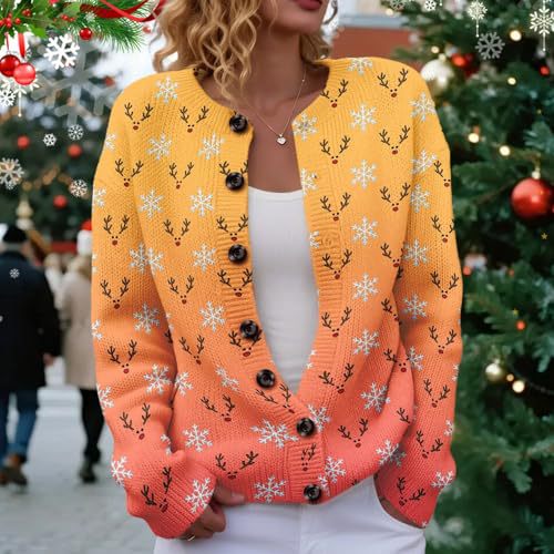Women's Winter Forest Snowman Print Button Cardigan Sweater