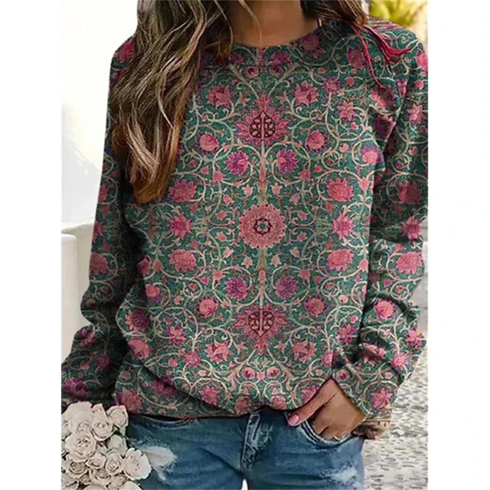 Women's Vintage Mystic Totem Print Crewneck Sweatshirt