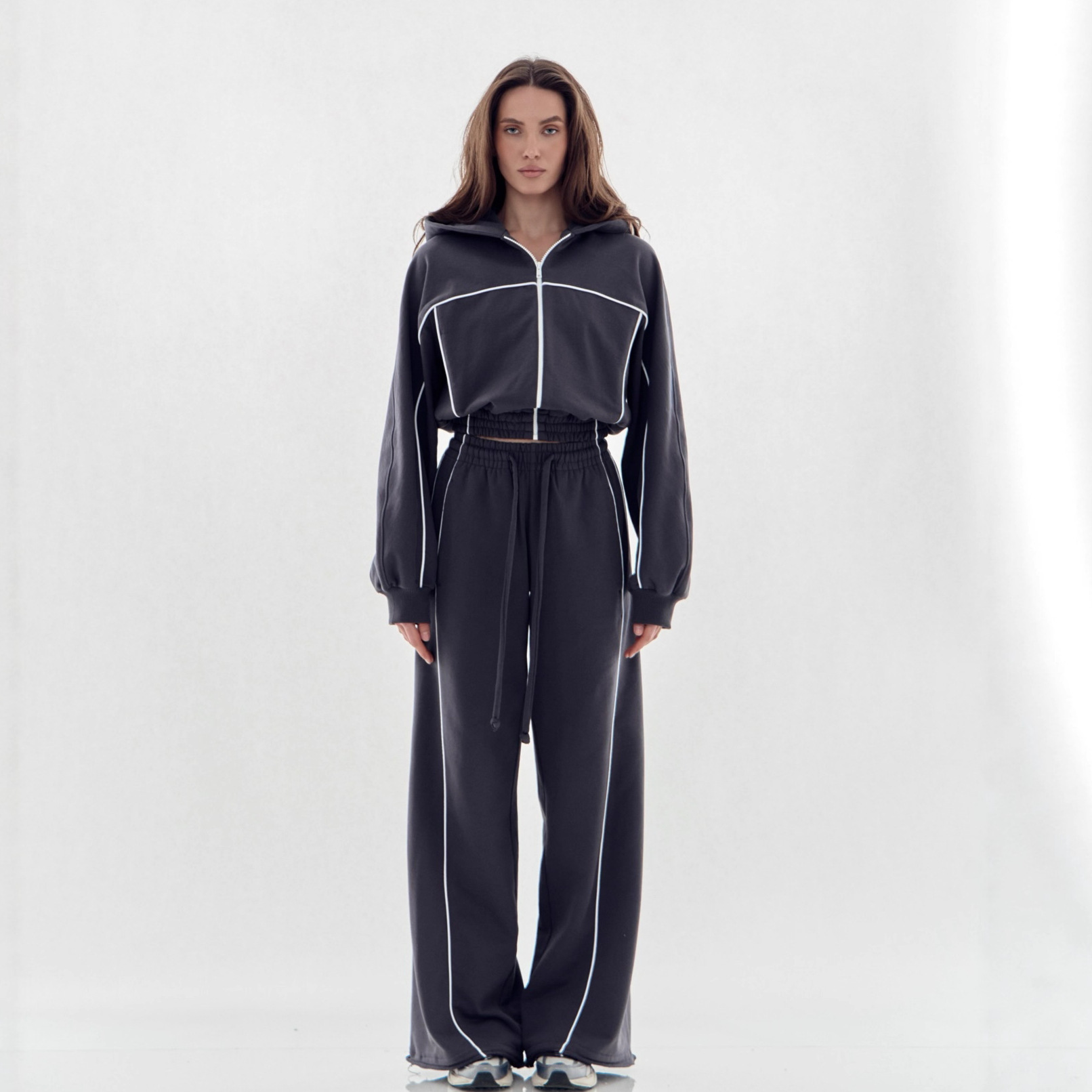 Women's Casual Hooded Zip Cardigan and Pants Two-Piece Set