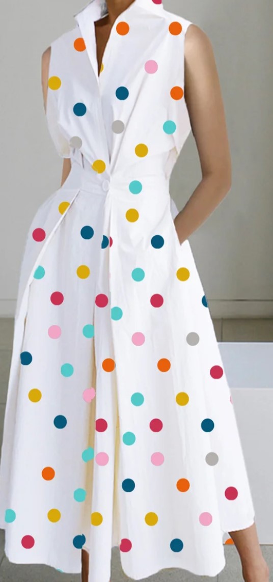 Polka Dot V-Neck Button Mermaid Dress
