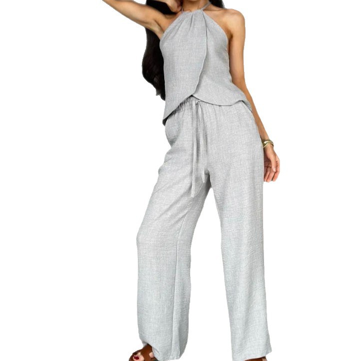 Women's Summer Sleeveless Halter Vest and Pants Two-Piece Set