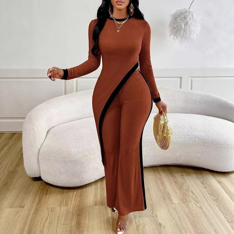 Women's Color-Block Long-Sleeve T-Shirt & Patchwork Pants Set