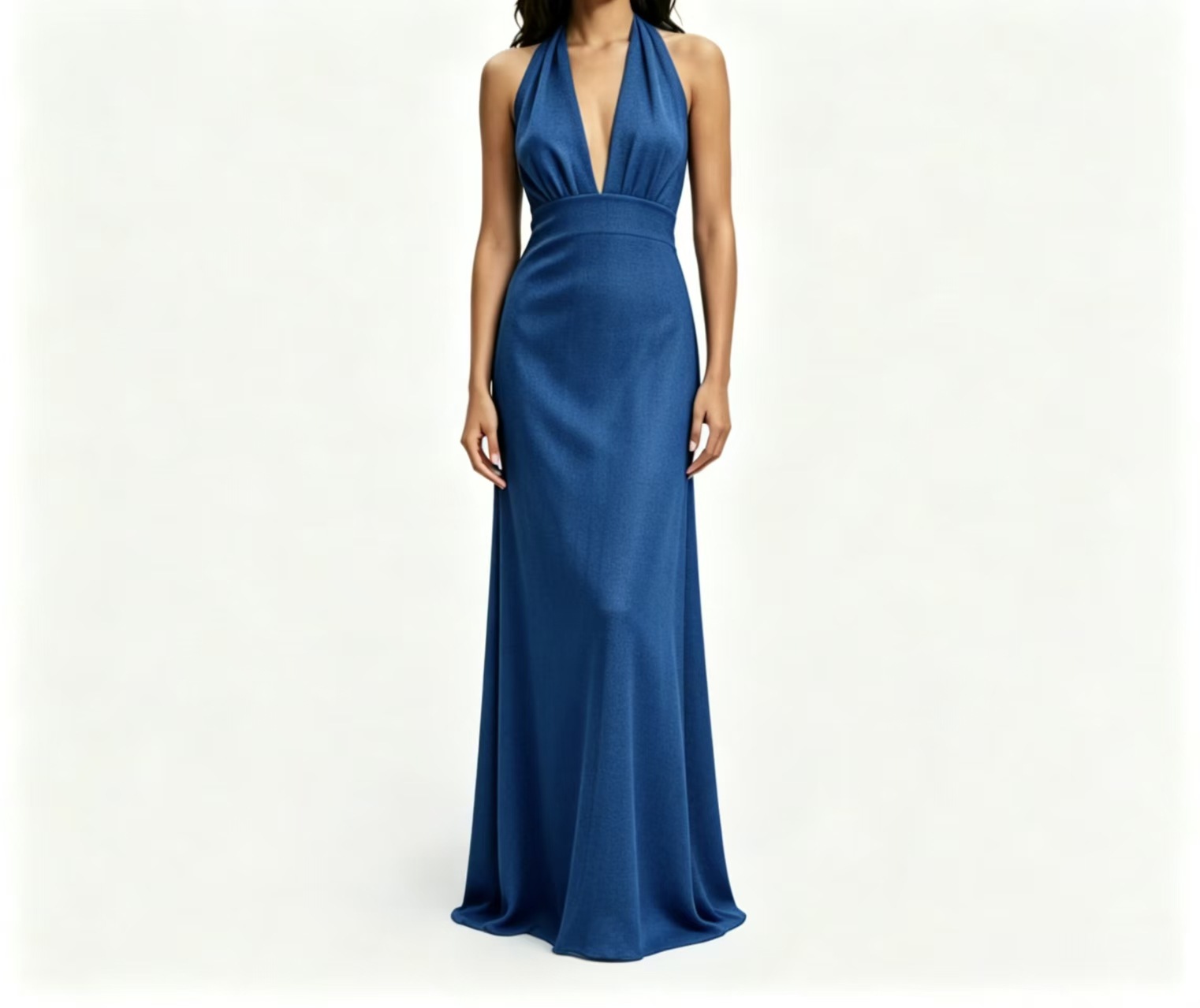 Elegant Solid V-Neck Halter Bodycon Maxi Dress