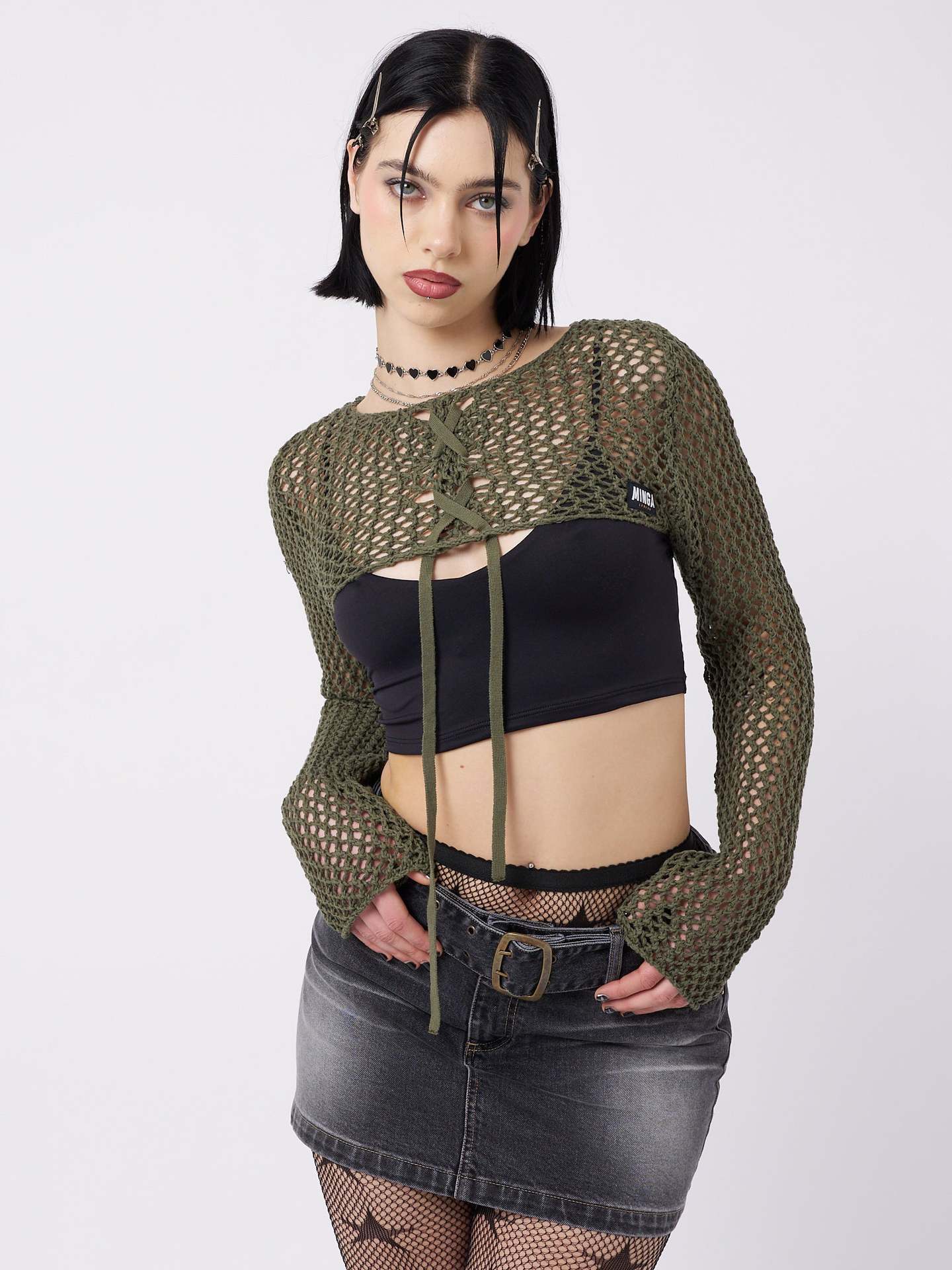 Women's Hollow-Out Sun Protection Cardigan with Tie Strap Long Sleeve Cropped Knit Top