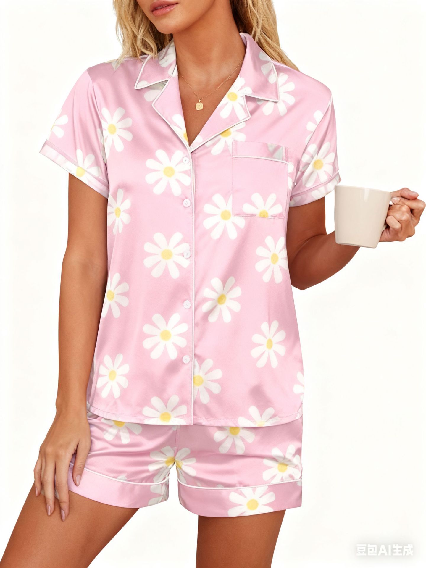 Women's Cuban Collar Floral Print Short Sleeve Shirt Set