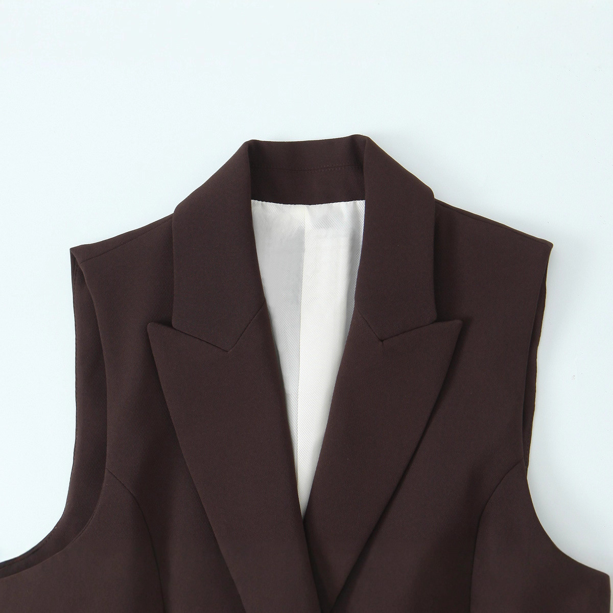 Side-Striped Belted Long Vest and Straight-Leg Pants Two-Piece Set