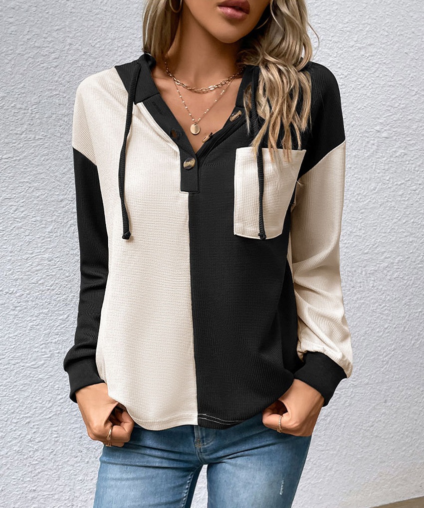 Colorblock Drawstring Drop Shoulder Hooded Sweatshirt