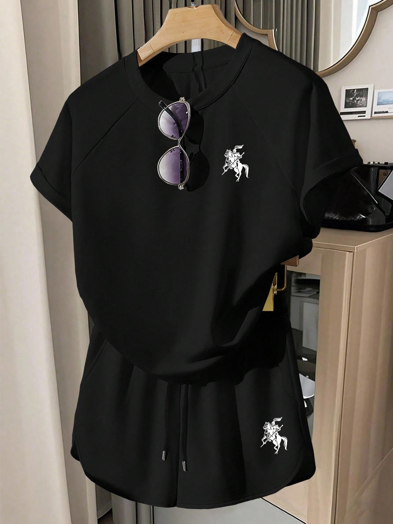 Embroidered Short-Sleeve Tie-Front Top & Pocket Shorts Set