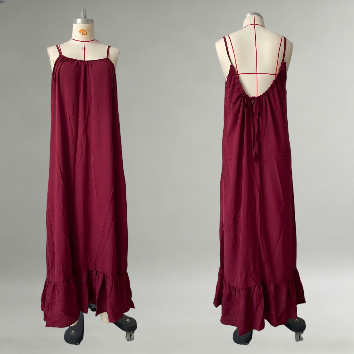 Women's Sleeveless Spaghetti Strap Solid Color Long Dress