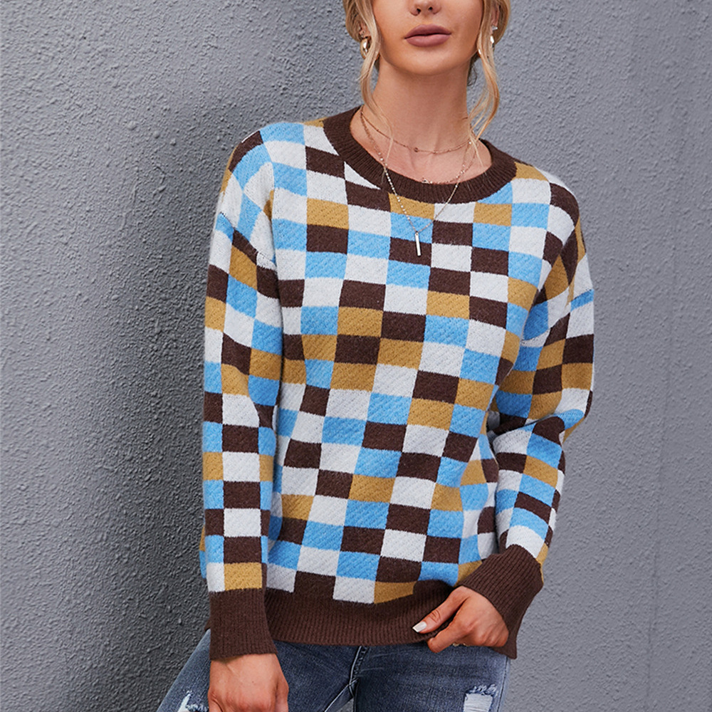 Striped Cotton Round Neck Wool Knit Pullover Sweater Long Sleeve