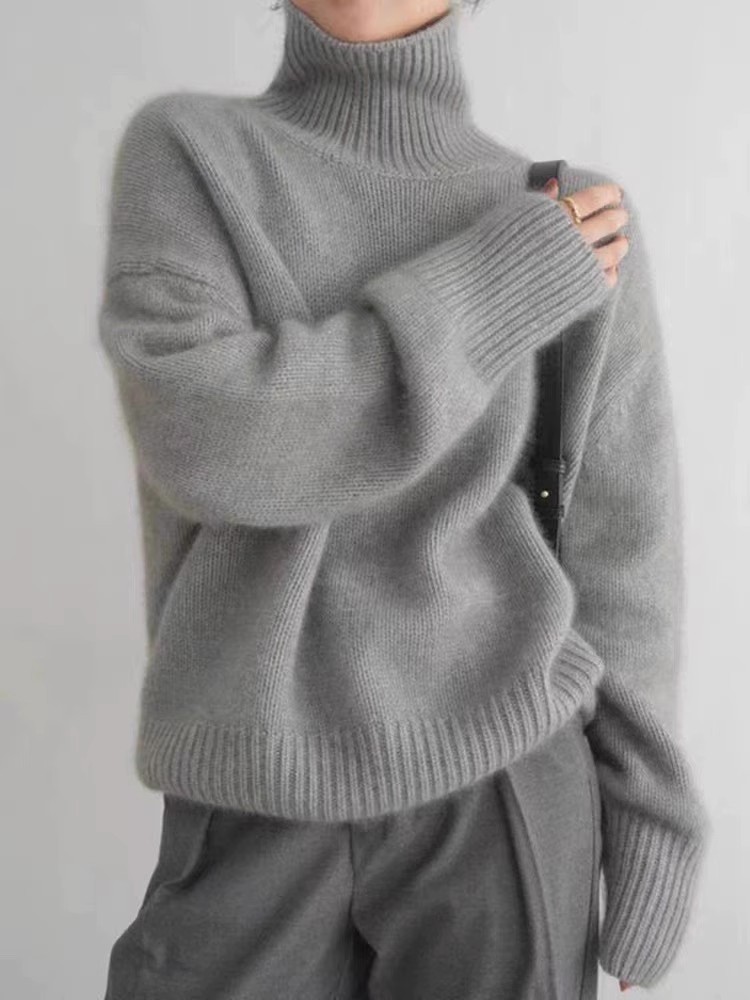 Women's Thick Solid Turtleneck Short Pullover Loose Sweater