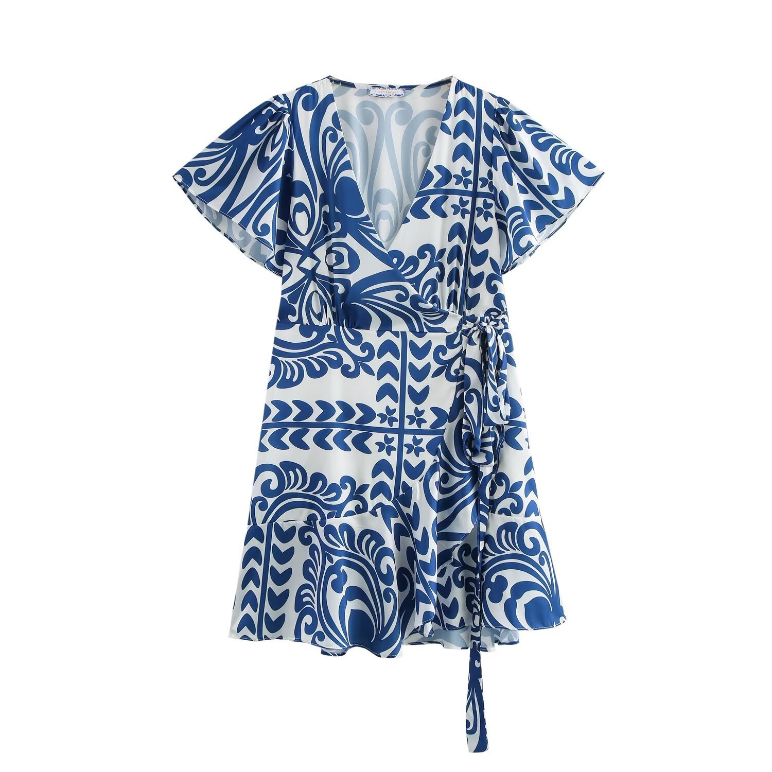 Blue Floral Print Sleeveless A-Line Dress