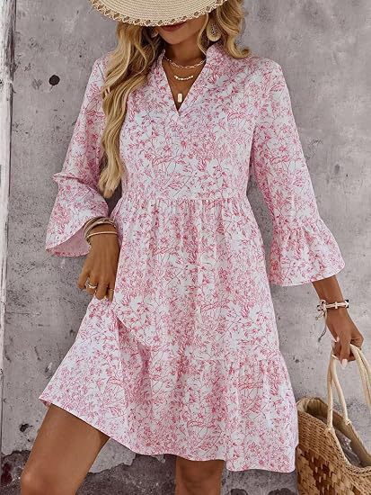 Women's Vintage Floral Print High Neck Midi Dress