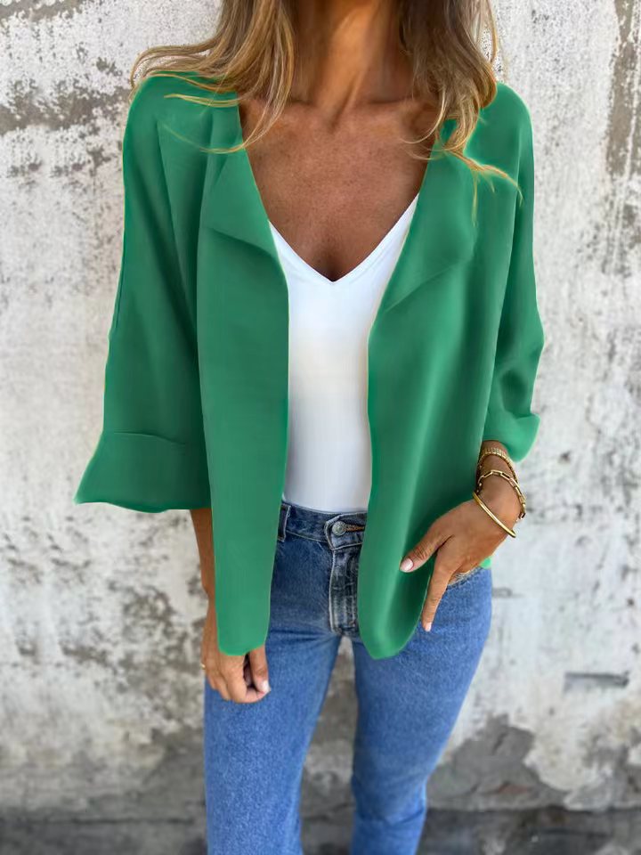 Faux Suede Collared Cardigan Jacket Solid Color Lightweight