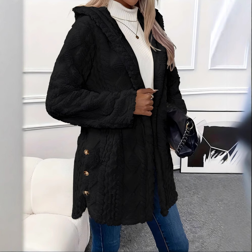 Women's Hooded Double-Sided Fleece Cardigan Long Sleeve Casual Warm Jacket