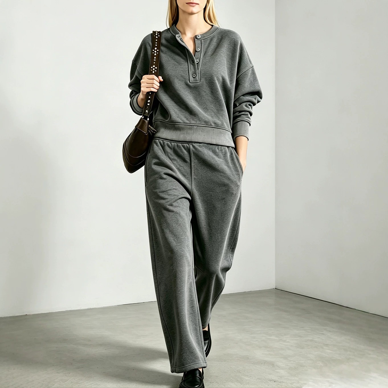 Women's Relaxed Long-Sleeve Sweatshirt & Pants Set