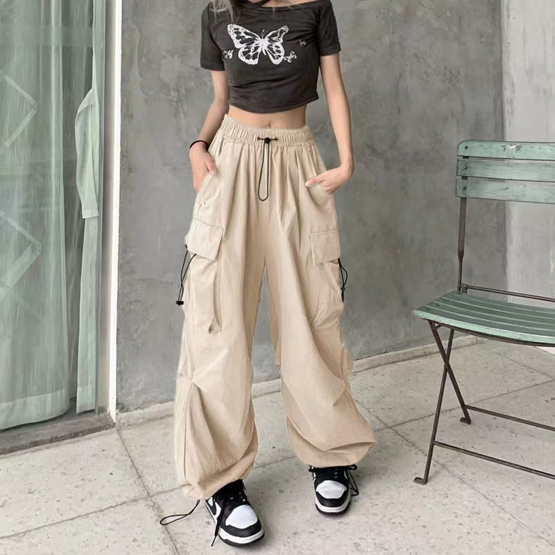 American Retro Cargo Pants for Women Summer Straight-Leg Loose Wide-Leg Tapered Pants