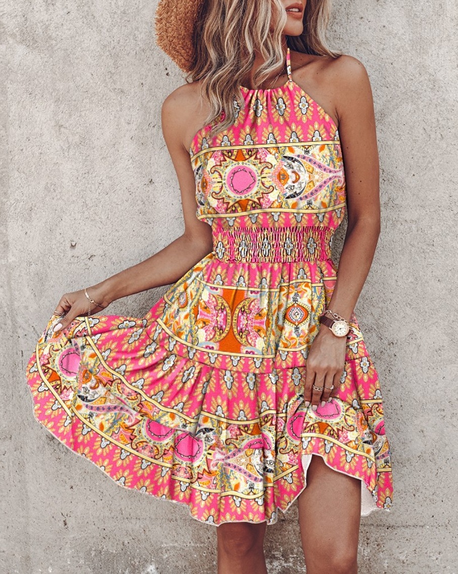 Women's Summer Halter Neck Dress Sexy Off-Shoulder A-Line Midi
