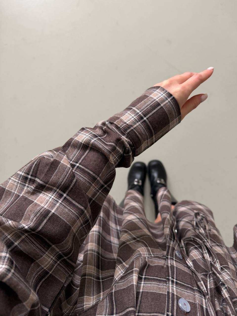Retro Plaid Collared Slimming Shirt Dress with Puff Skirt