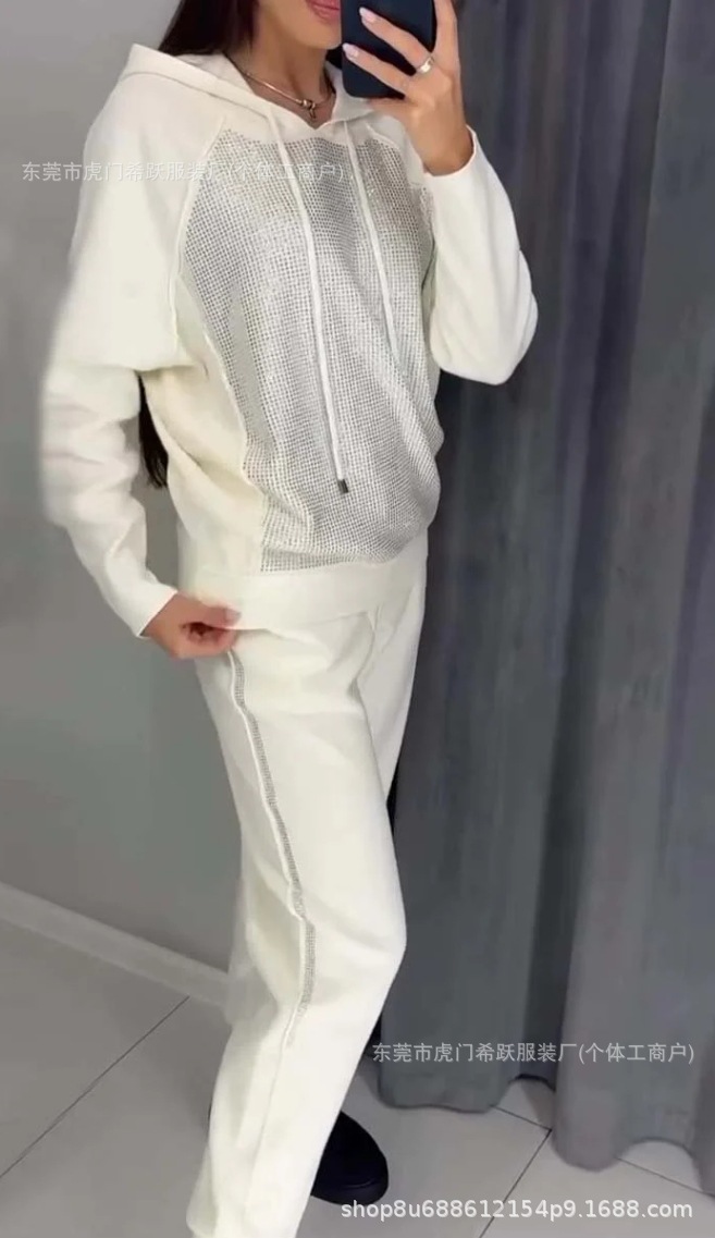 Women's Color-Block Hooded Sweatshirt and Pants Set Casual Sportswear