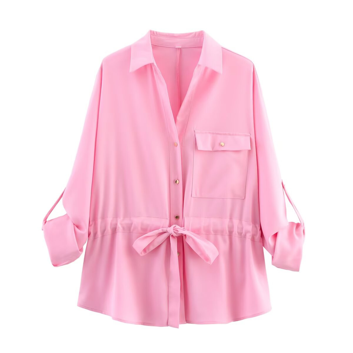 Women's Two-Tone Collared Long-Sleeve Shirt and Pants Set