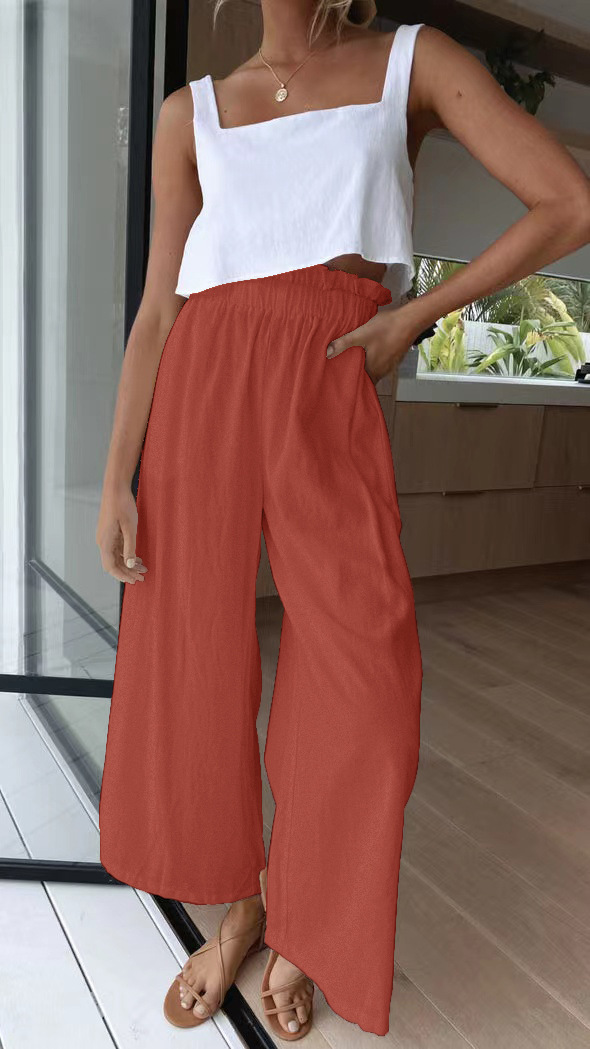 High-Waist Wide-Leg Pants Loose Flowy Floor-Length