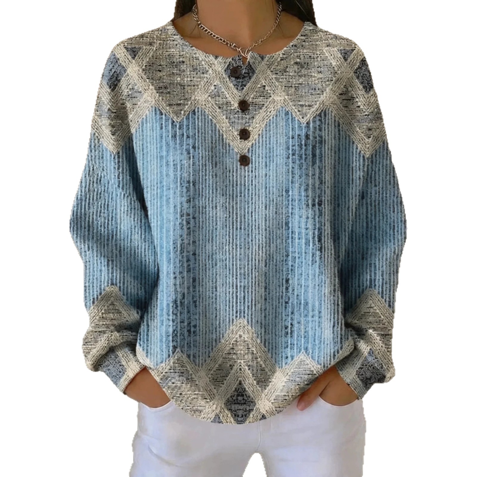 Women's Bohemian Paisley Print Buttoned Sweatshirt