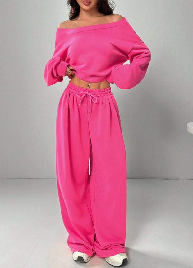 Women's Slim Fit Long Sleeve Top and Pants Set Solid Color Knit