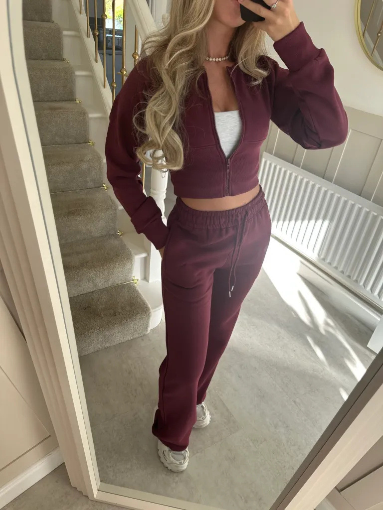 Women's Solid Zip Cardigan and Straight-Leg Pants Set