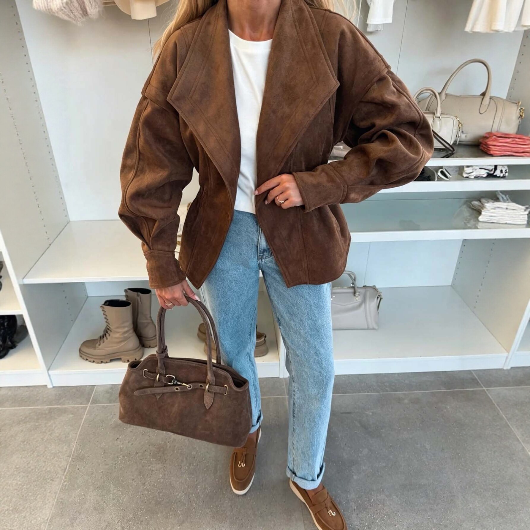 Women's Solid Button Waist-Cinched Vintage Lapel Long-Sleeve Jacket