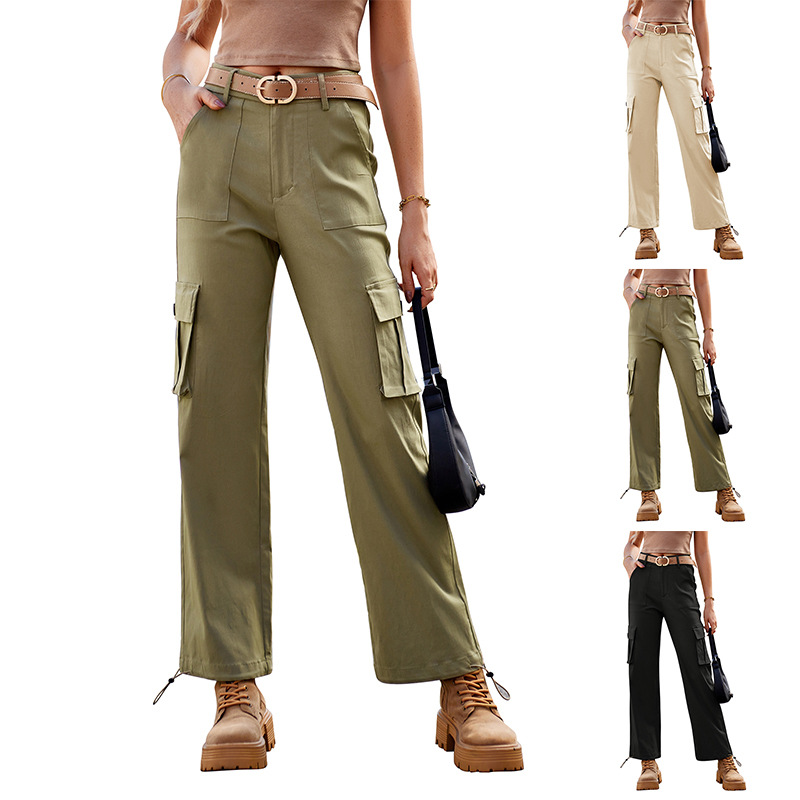 Women's High-Waist Cargo Pants Multi-Pocket Straight-Leg Loose Fit