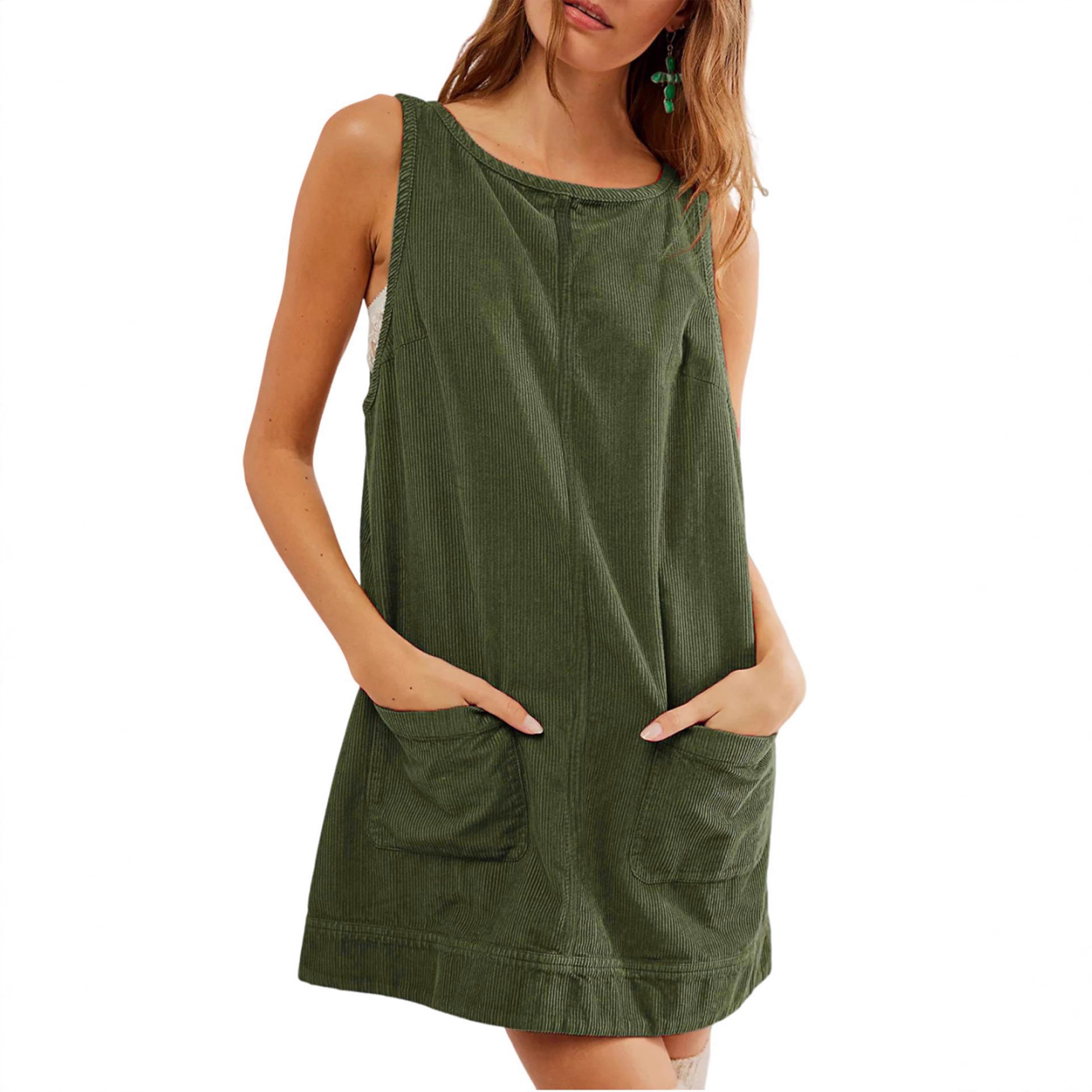 Corduroy Sleeveless Tank Dress with Pockets