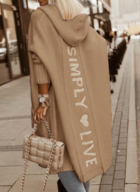 Hooded Loose Knit Mid-Length Cardigan Sweater Coat