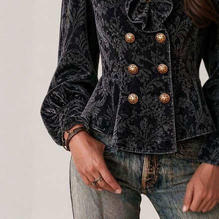 Boho Floral Jacquard Ruffle Blazer