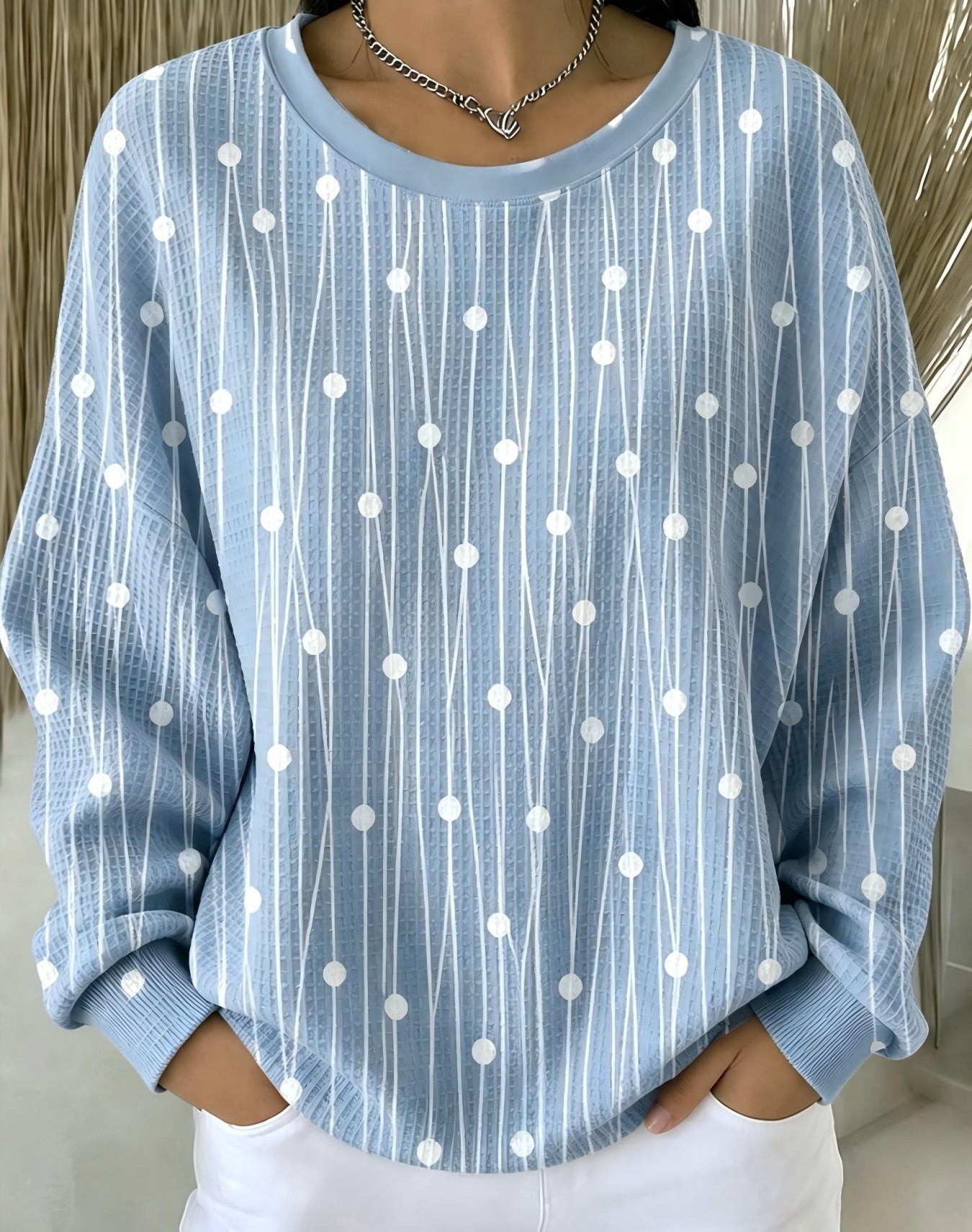 Women's Polka Dot Line Print Casual Sweatshirt