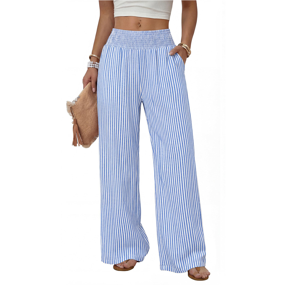 High-Waisted Striped Wide-Leg Pants with Pockets