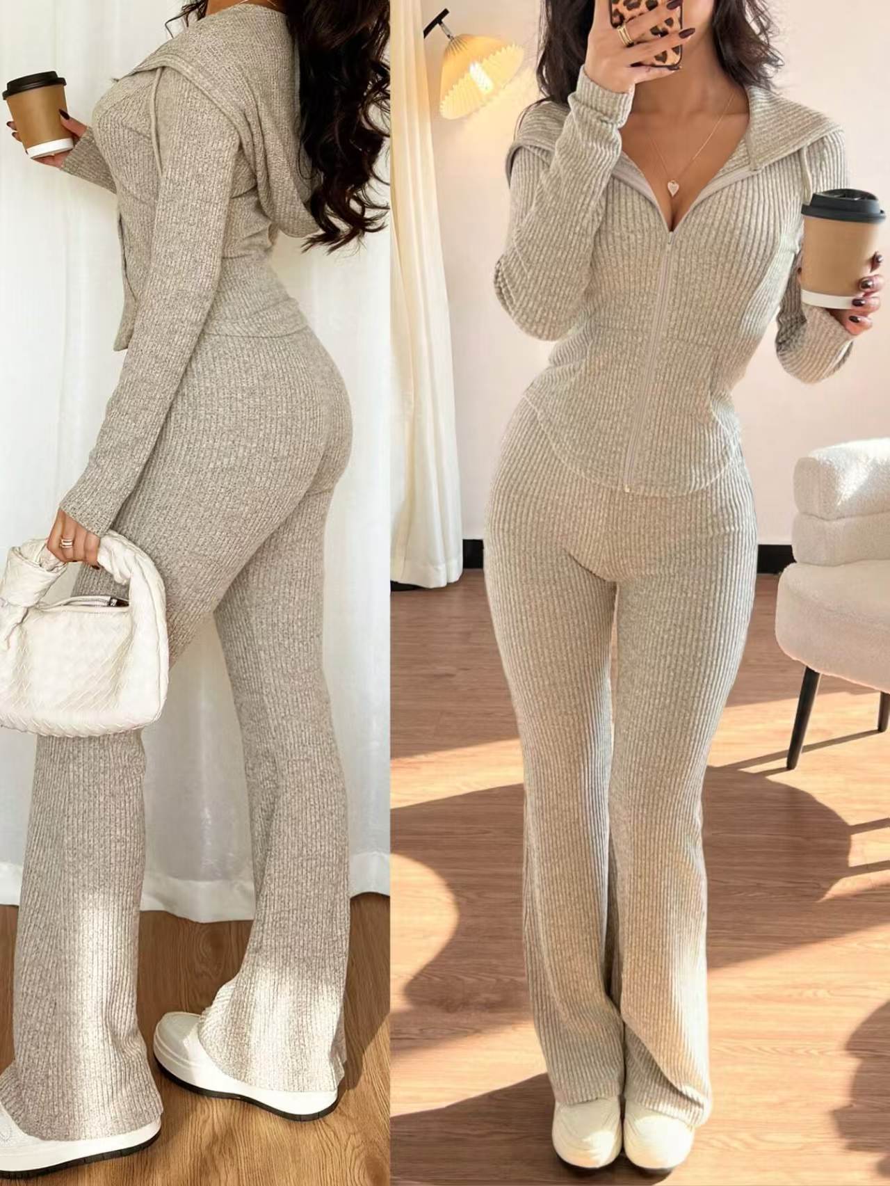 Women's Slim Fit Zip-Up Top and Pants Set