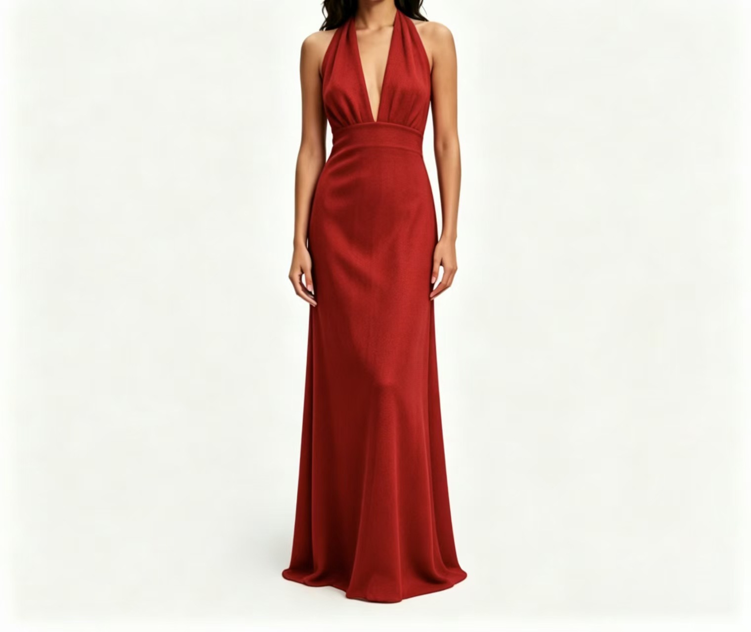 Elegant Solid V-Neck Halter Bodycon Maxi Dress
