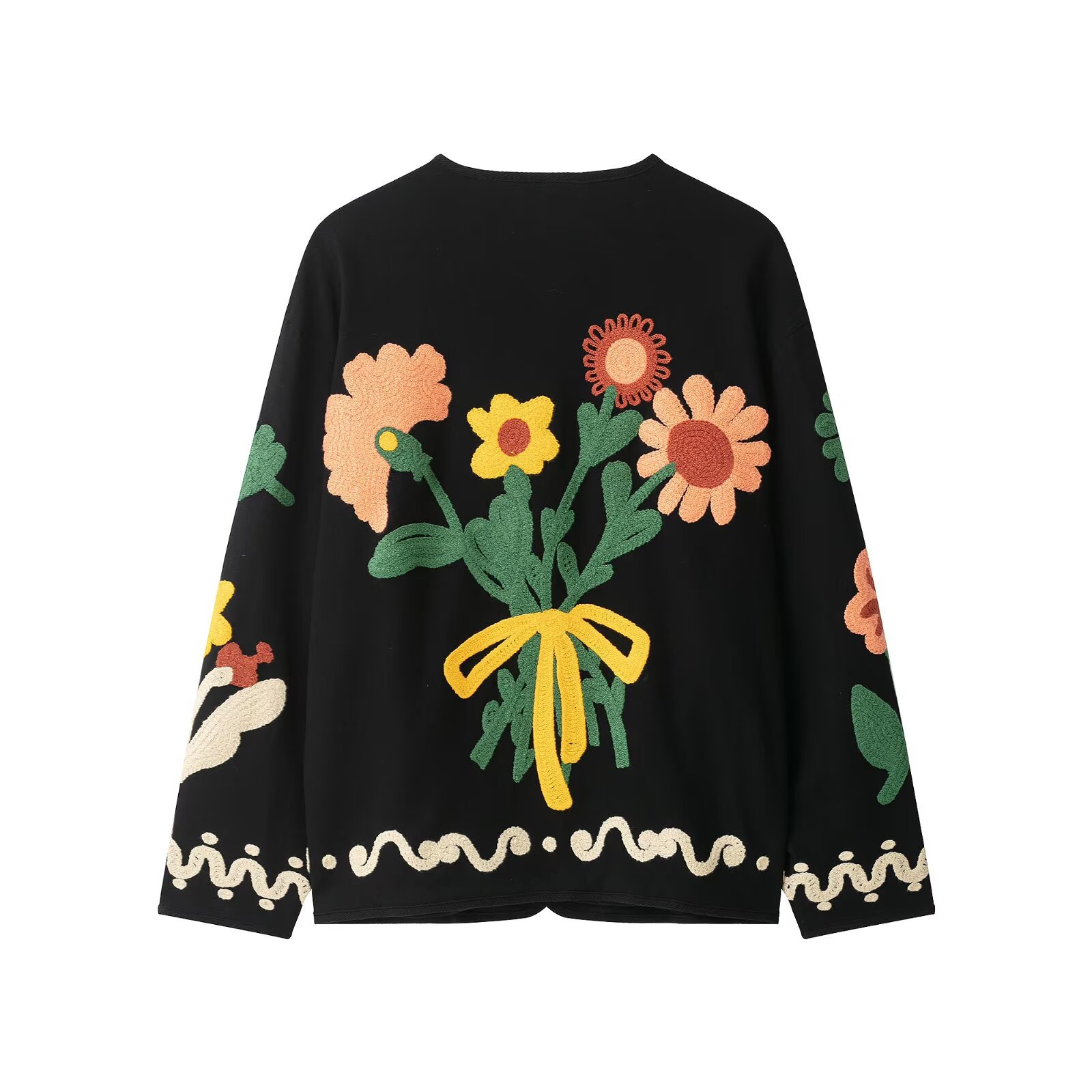 Women's Floral Embroidered Crewneck Jacket Coat