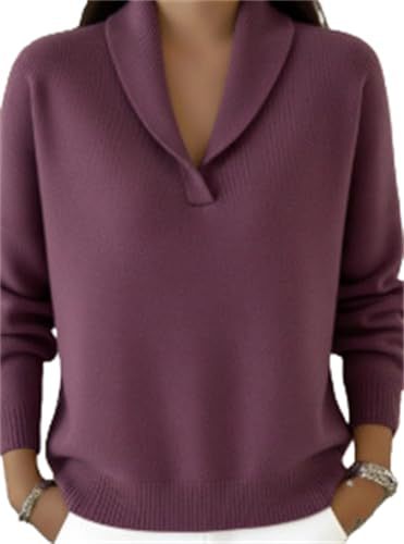 Women's Solid Print V-Neck Long-Sleeve Pullover Sweatshirt